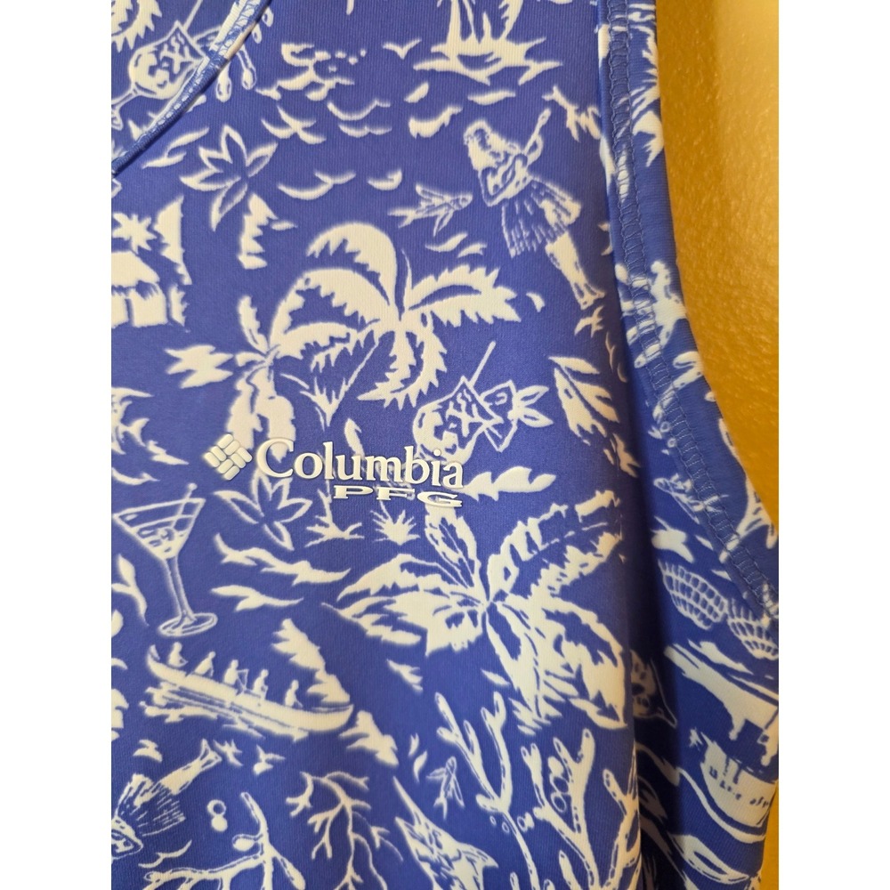 Columbia PFG Freezer III Dress Womens Small Blue White Tropical Island Fishing - Picture 3 of 5